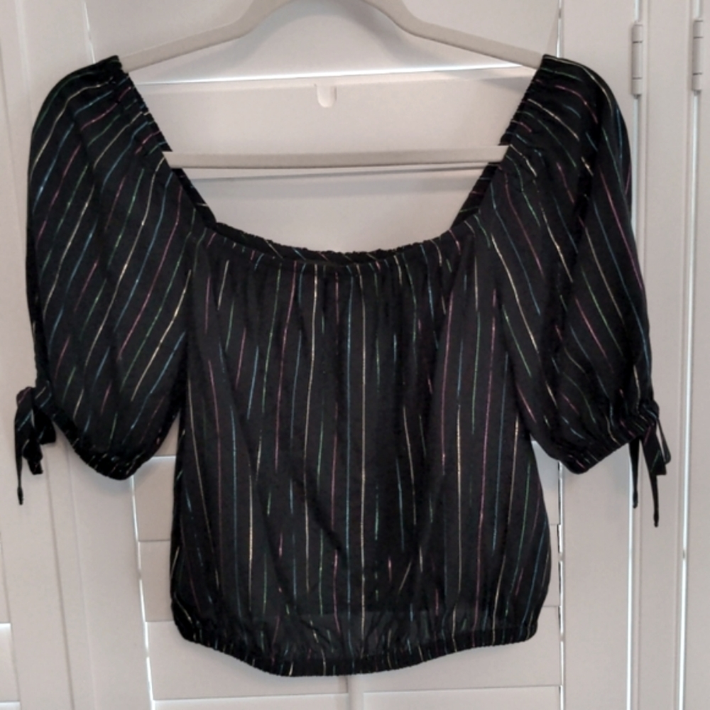 Express Black Metallic Thread Crop Top